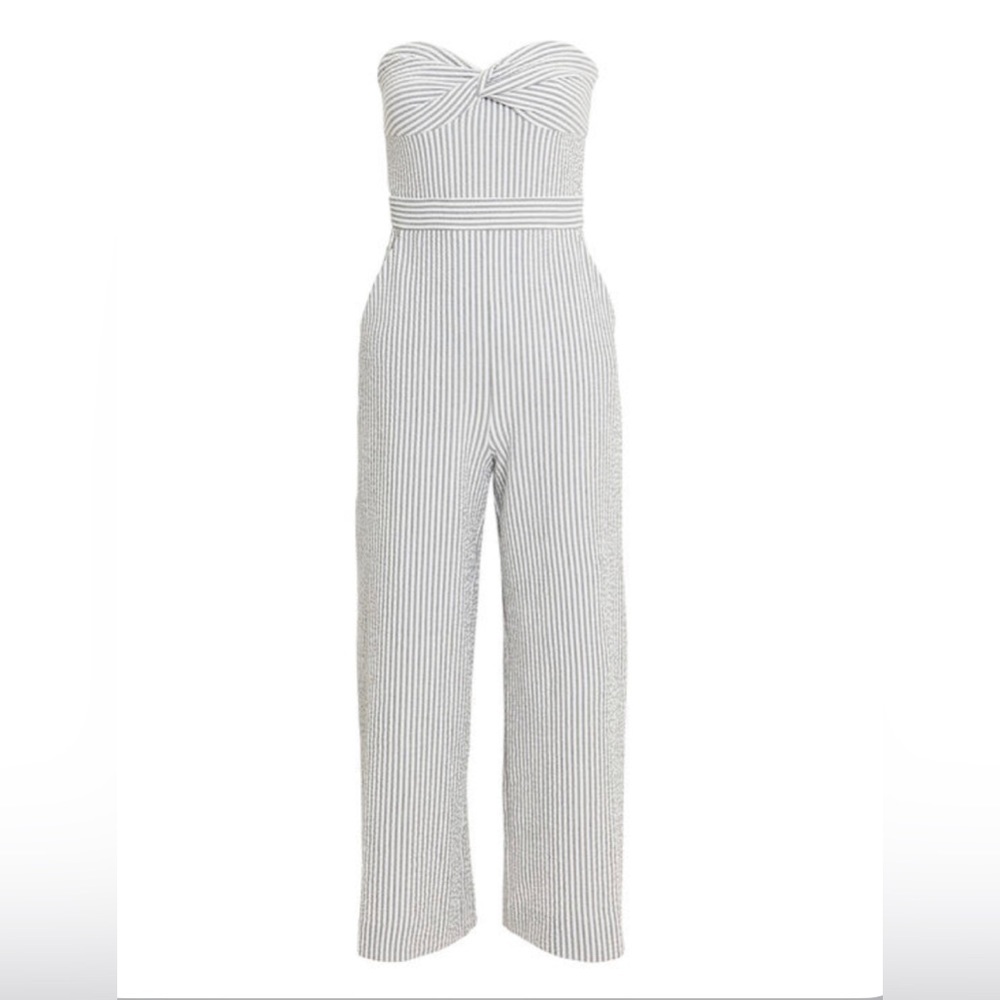 Veronica Beard Strapless Blue and White Pinstripe Jumpsuit - Picture 4 of 15